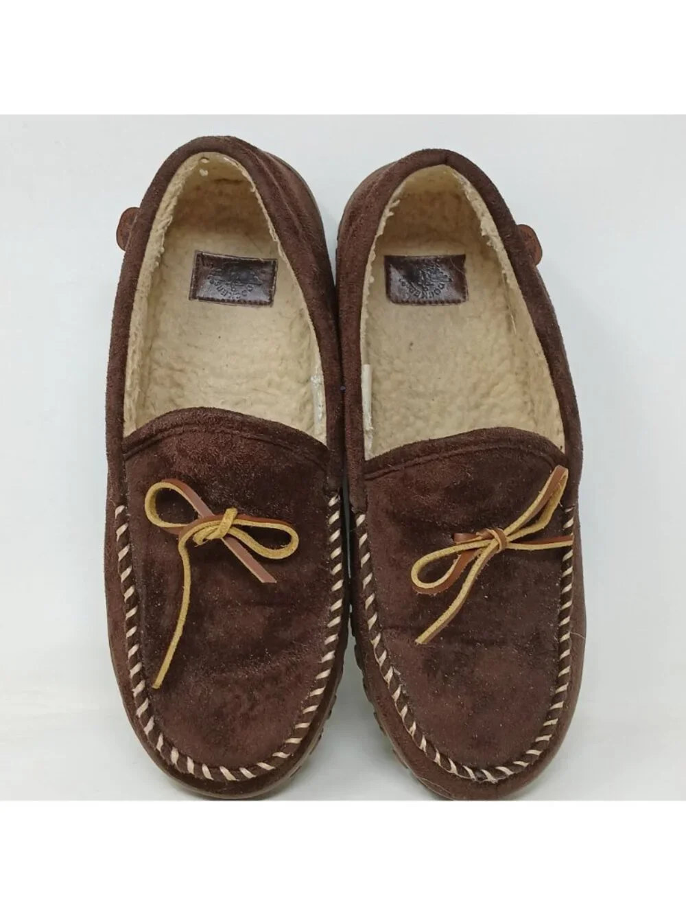 Dockers Brown Suede Moccasin Slippers W/ Faux Fur Lining L 9-10 Comfort #3-9
